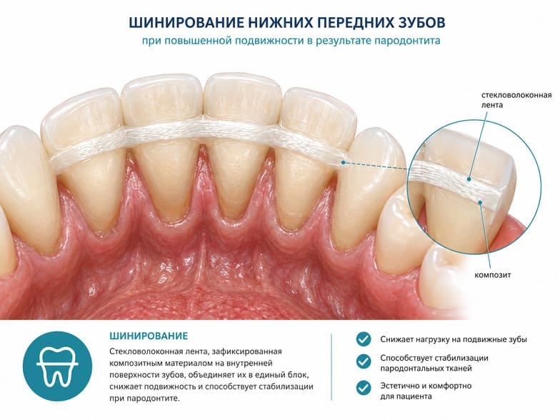 Шинирование подвижных зубов при пародонтите стекловолоконной лентой