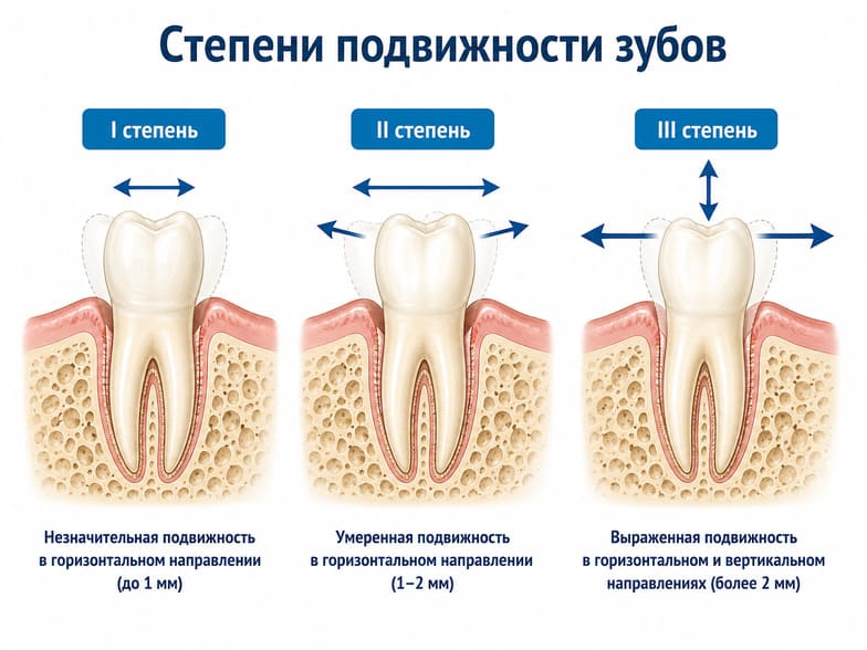 Степени подвижности зубов при пародонтите