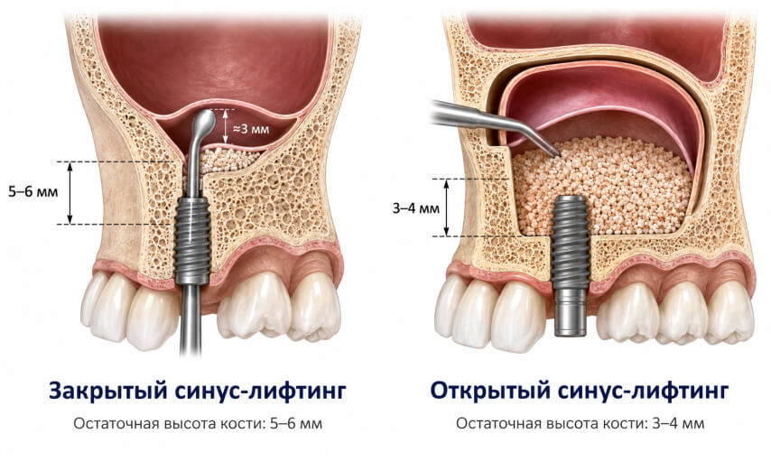 Открытый и закрытый синус-лифтинг