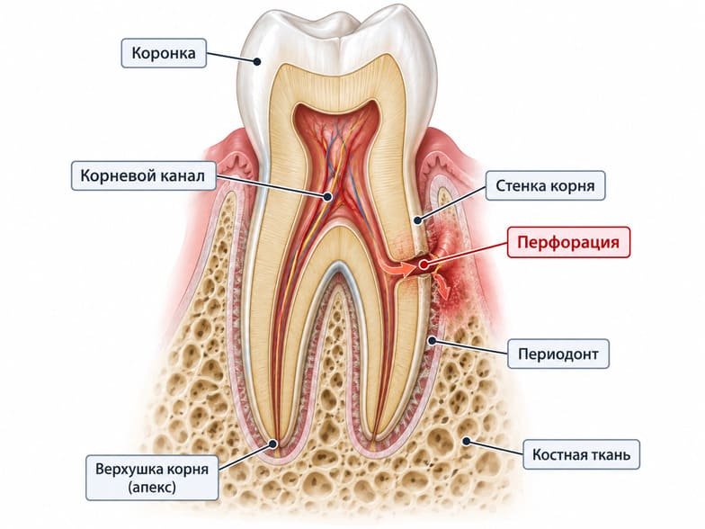 Перфорация корня зуба — дефект стенки корневого канала